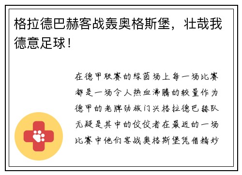 格拉德巴赫客战轰奥格斯堡，壮哉我德意足球！